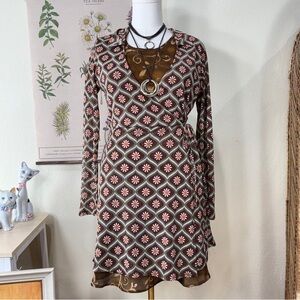 Elegant Brown Geometric Women's Dress